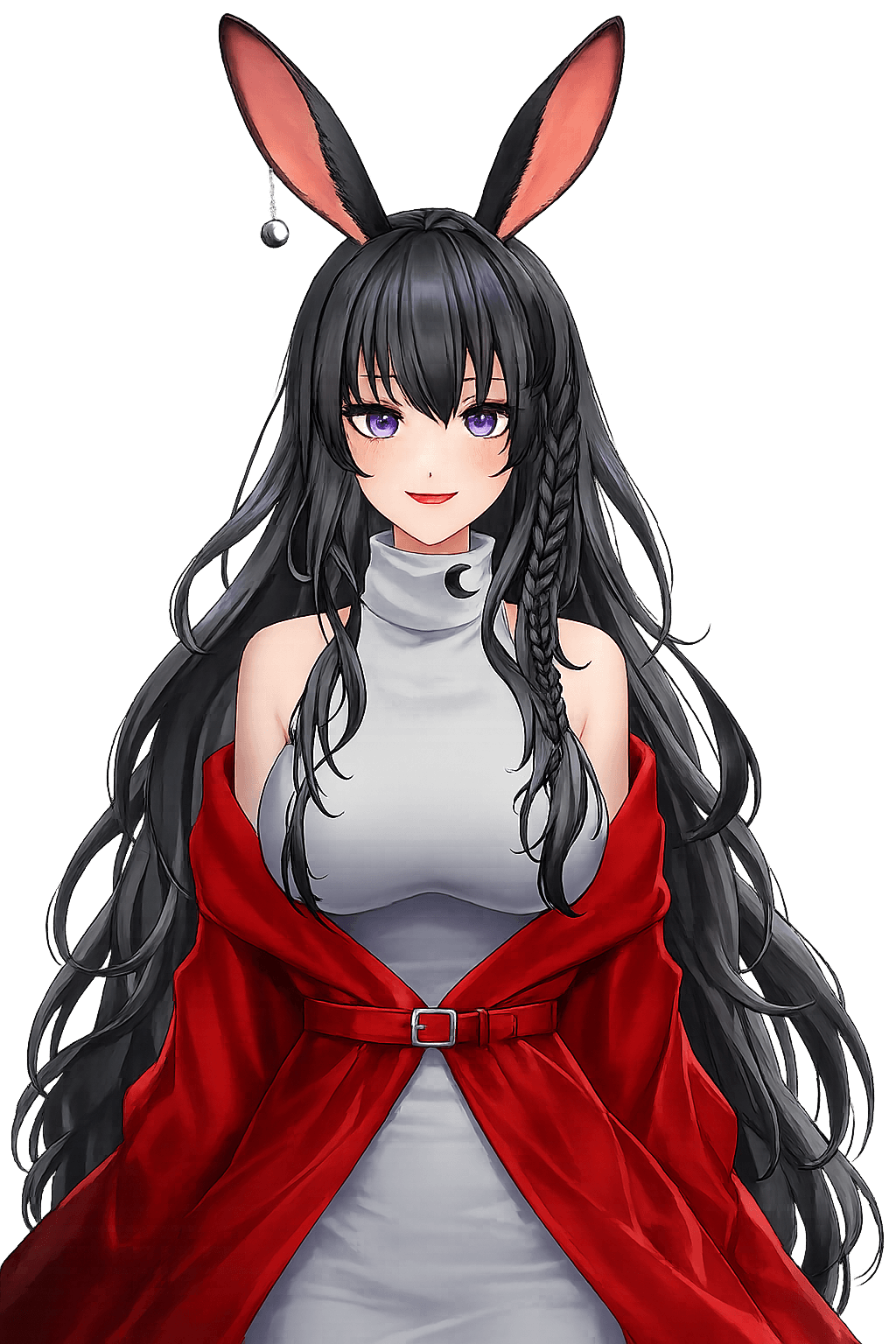 Moonlit Ronin — bunny-eared VTuber model in a grey turtleneck and red cloak