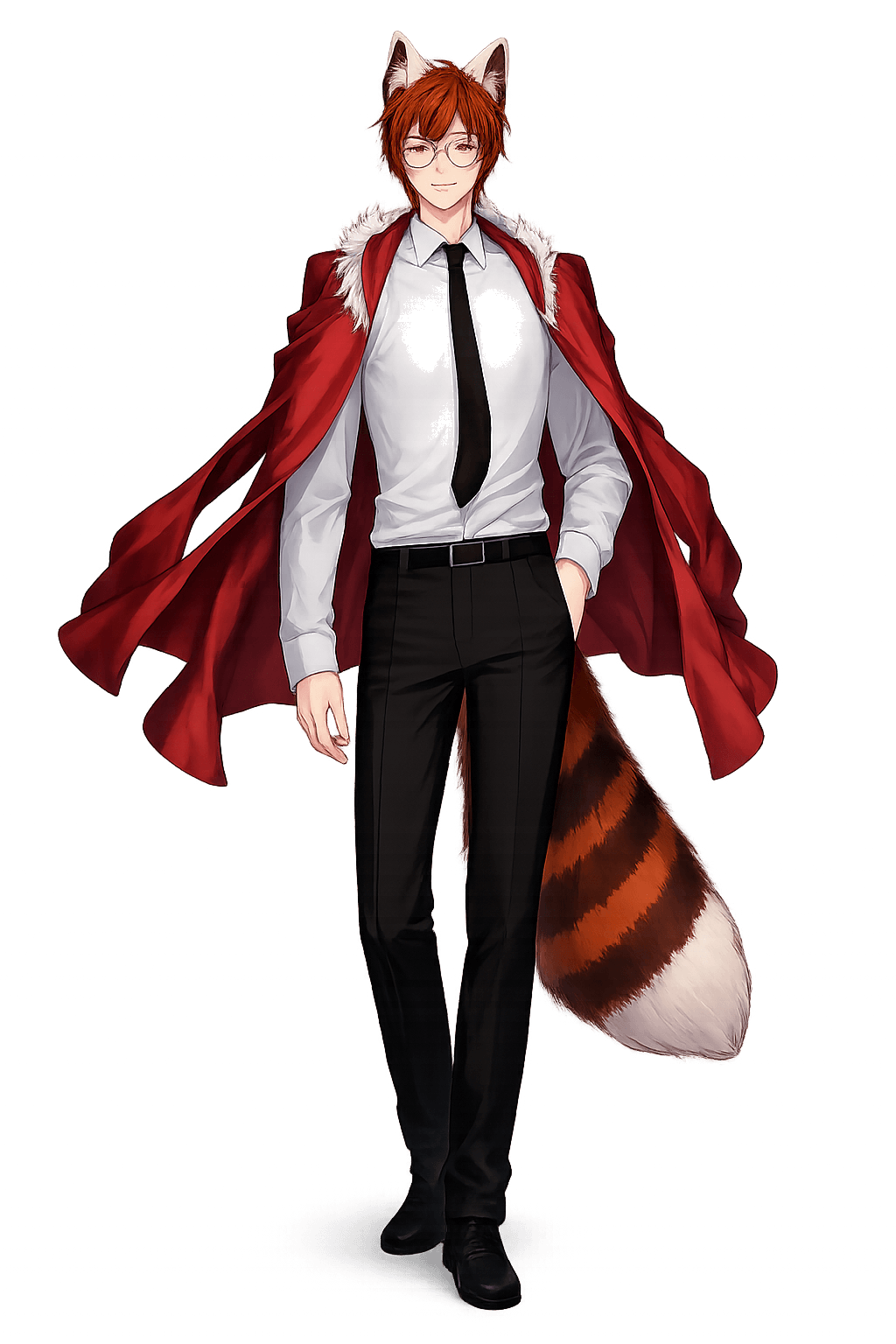 Redtail Analyst — fox-eared VTuber model in a red-lined coat and tie